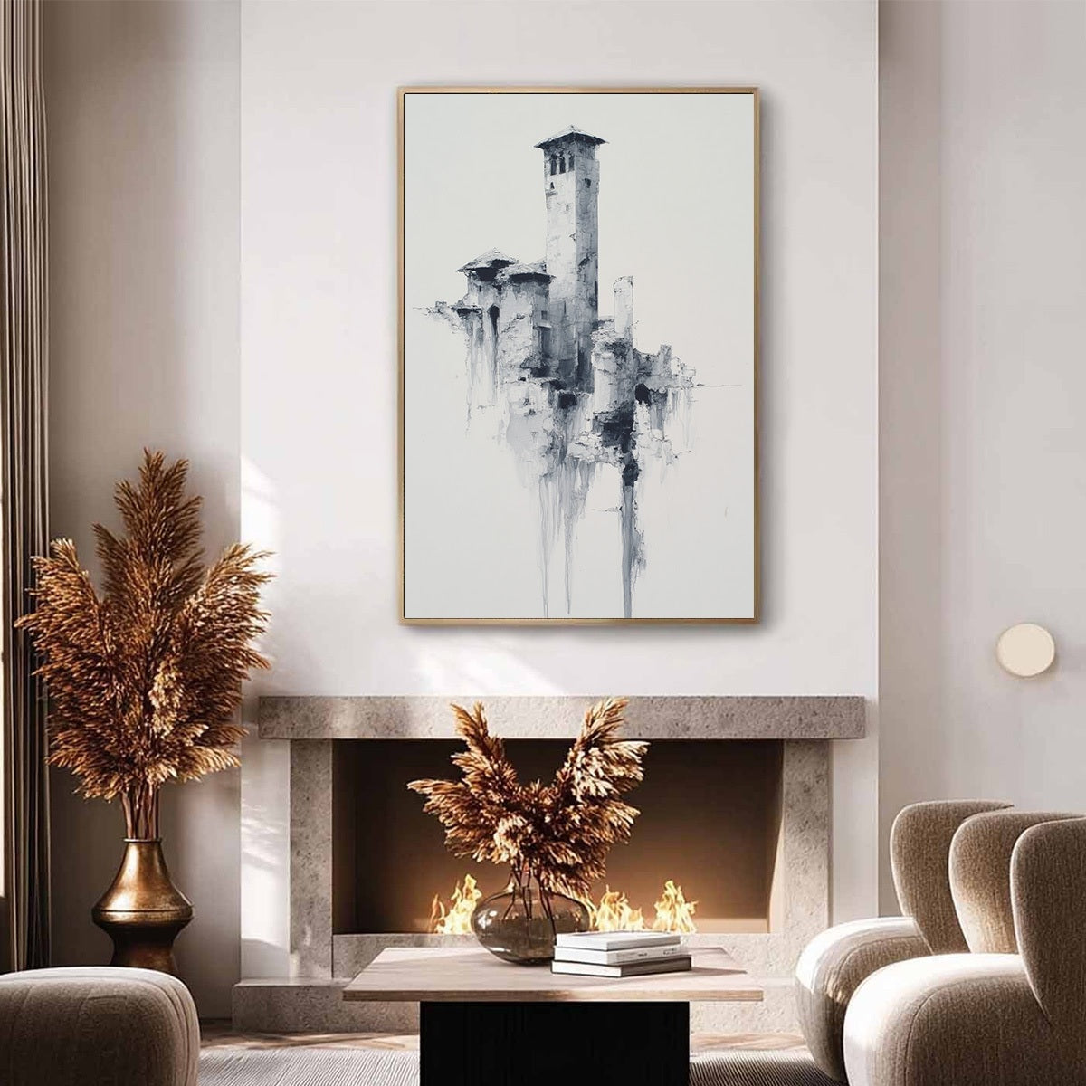 ETHEREAL CITADEL: Minimalist Monochrome Architectural Painting