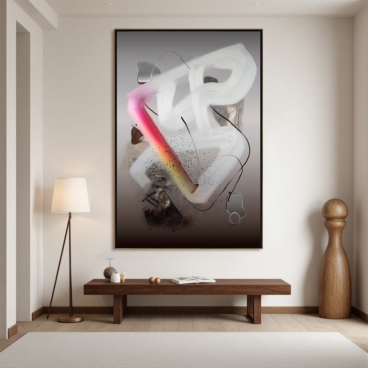 ETHEREAL DRIFT: Abstract Textured Oil Painting on Grey