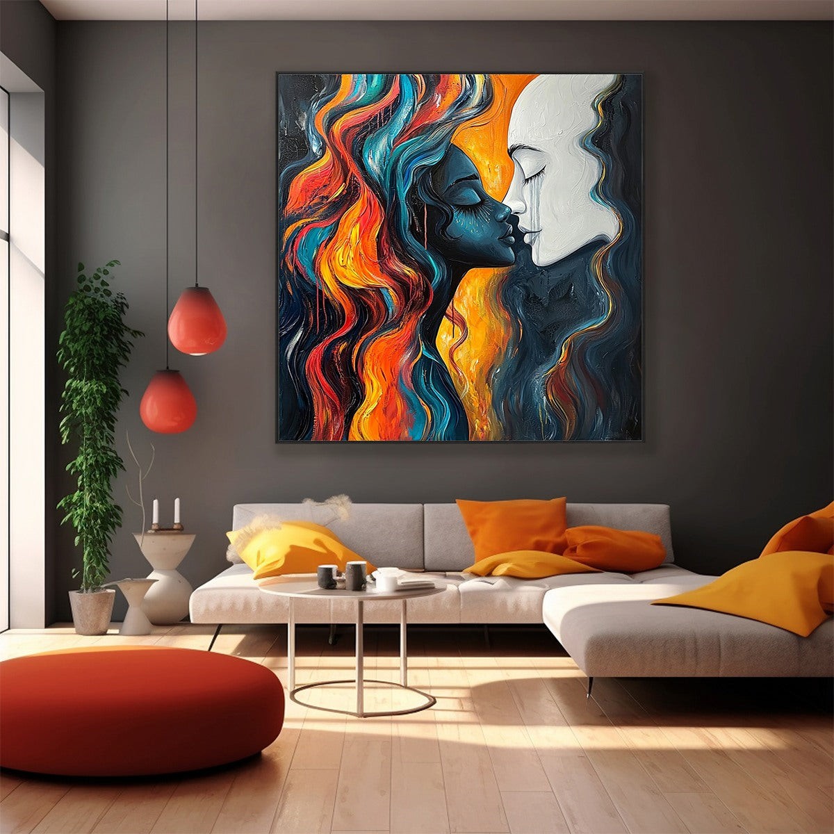 ETERNAL EMBRACE: Colorful Portrait Oil Painting of Two Lovers