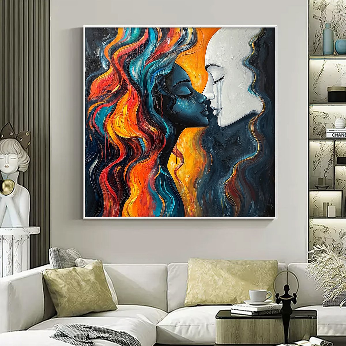 ETERNAL EMBRACE: Colorful Portrait Oil Painting of Two Lovers