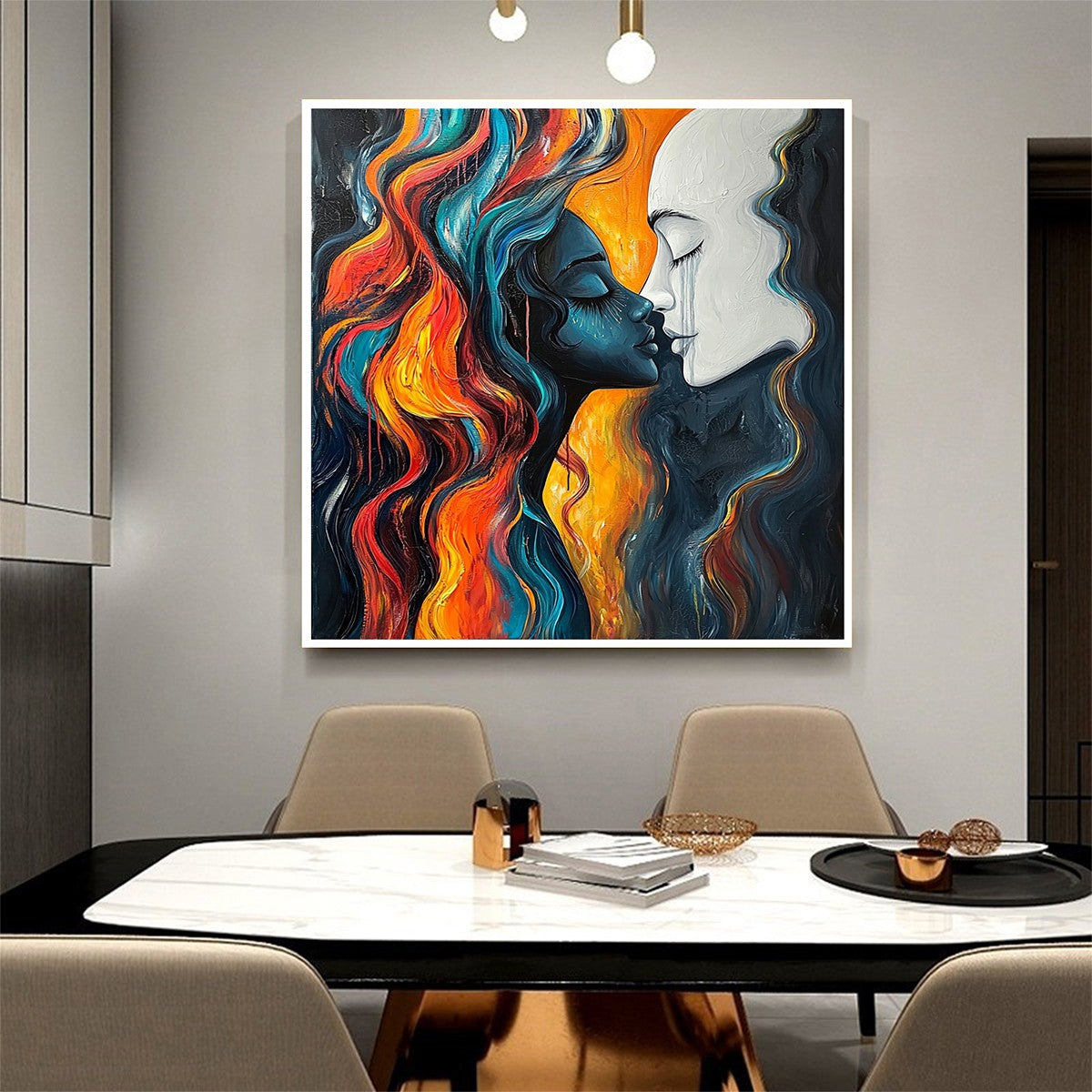 ETERNAL EMBRACE: Colorful Portrait Oil Painting of Two Lovers