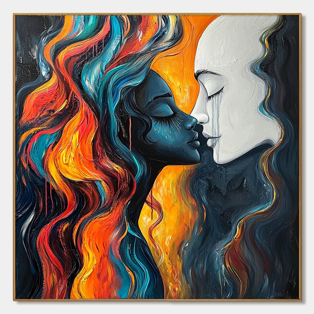 ETERNAL EMBRACE: Colorful Portrait Oil Painting of Two Lovers