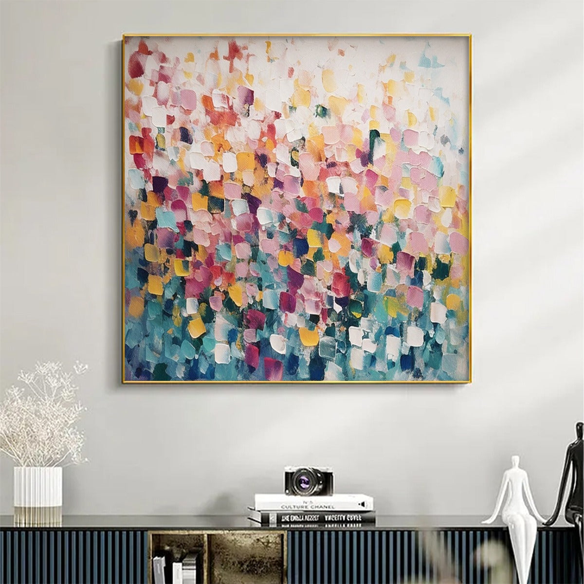 FIELD OF DREAMS: Square Abstract Impasto Painting, Textured Wall Art, Colorful, Living Room, Bedroom