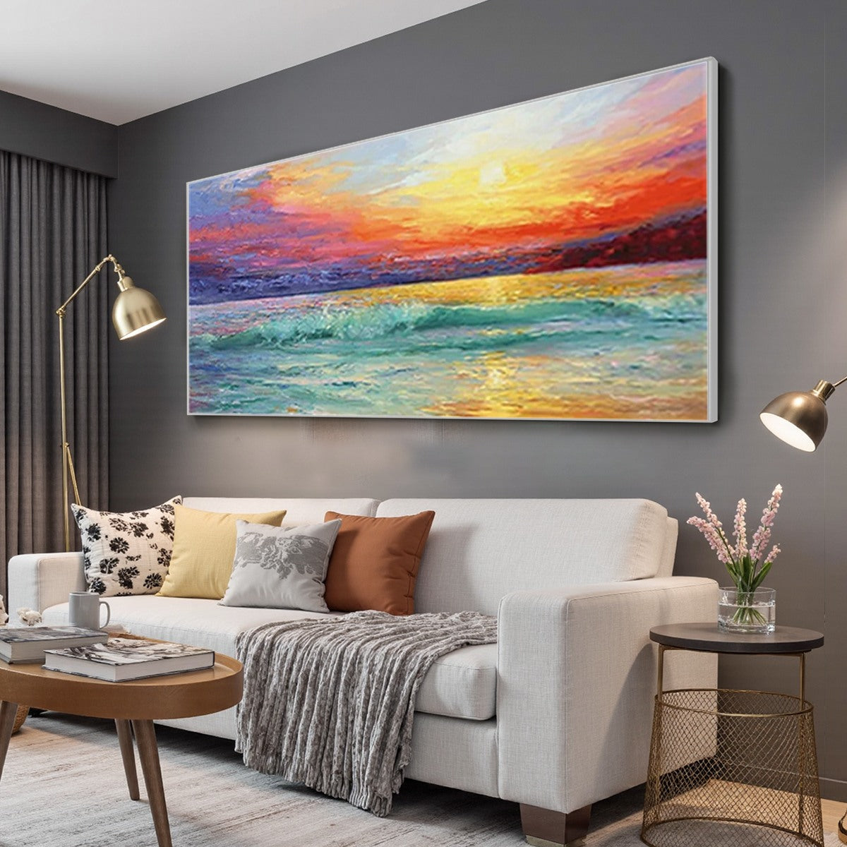 FIERY KISS: Coastal Sunset Oil Painting