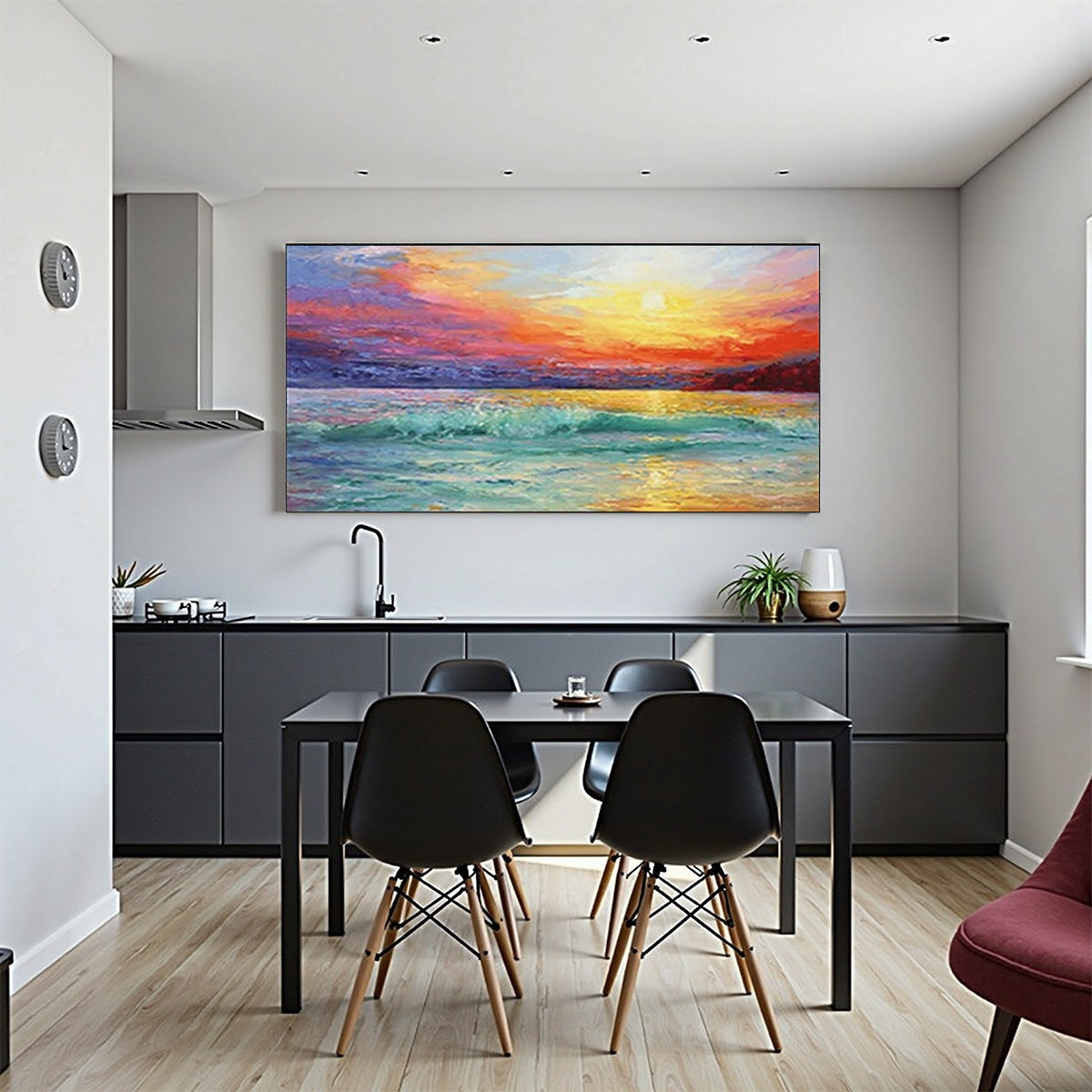 FIERY KISS: Coastal Sunset Oil Painting