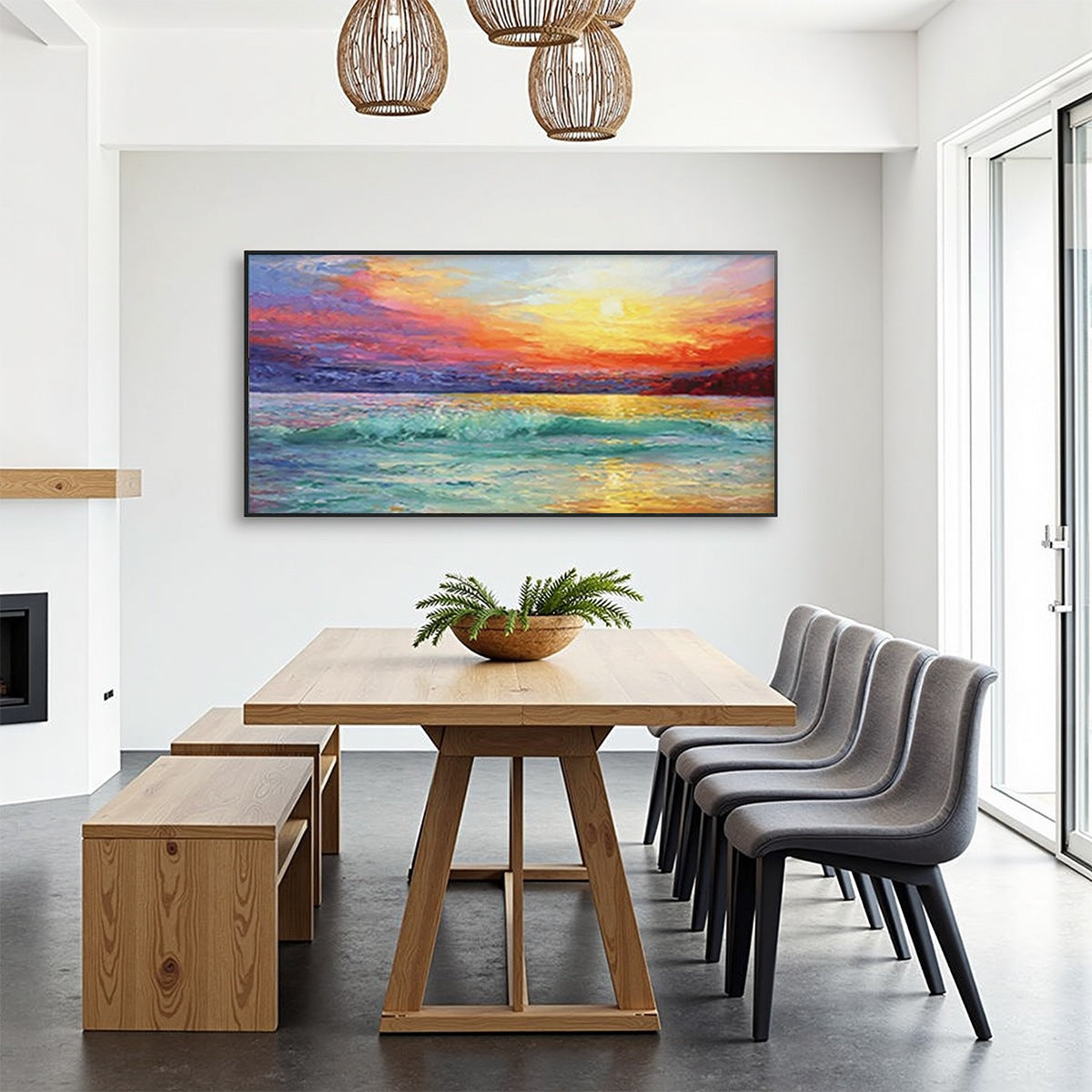 FIERY KISS: Coastal Sunset Oil Painting