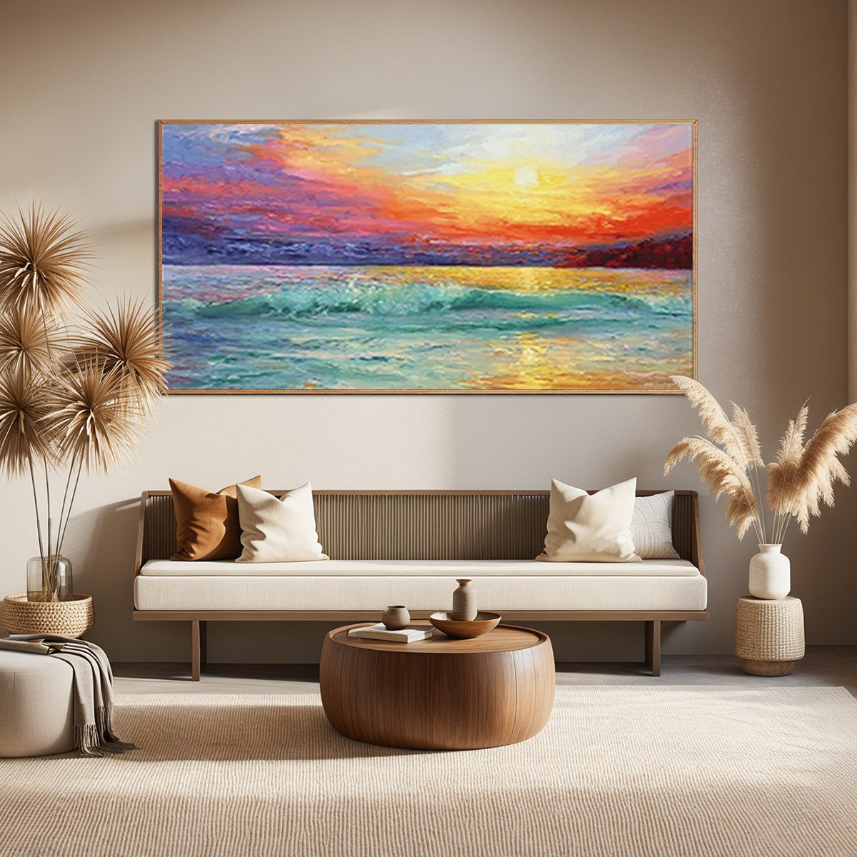 FIERY KISS: Coastal Sunset Oil Painting