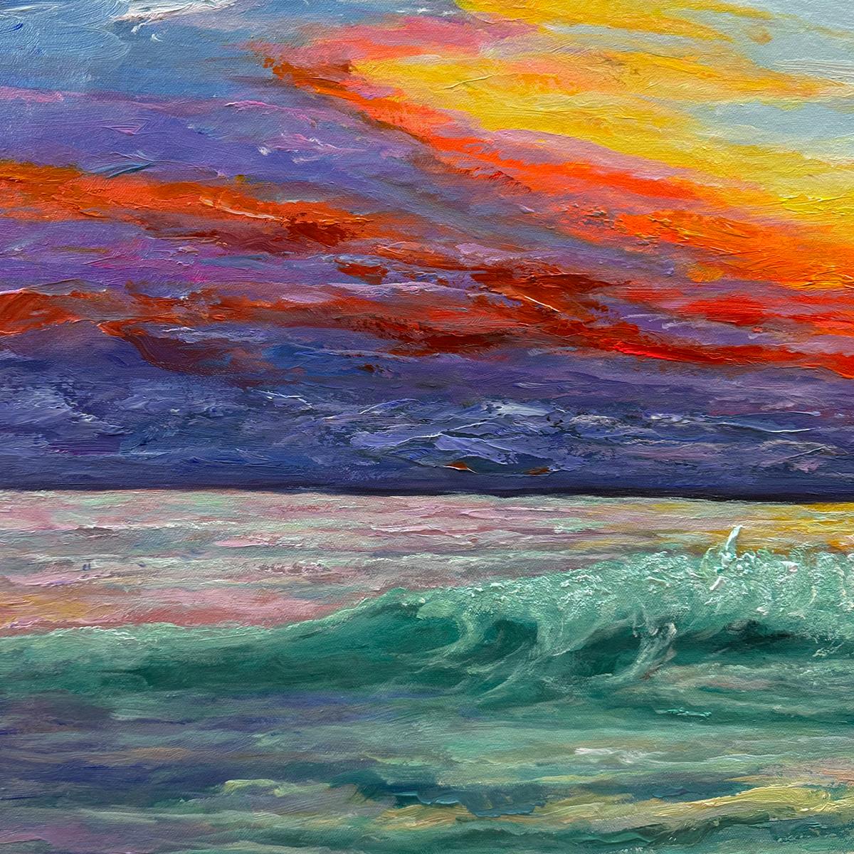 FIERY KISS: Coastal Sunset Oil Painting