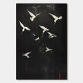 FLIGHT OF DREAMS: Minimalist Birds on Black Oil Painting
