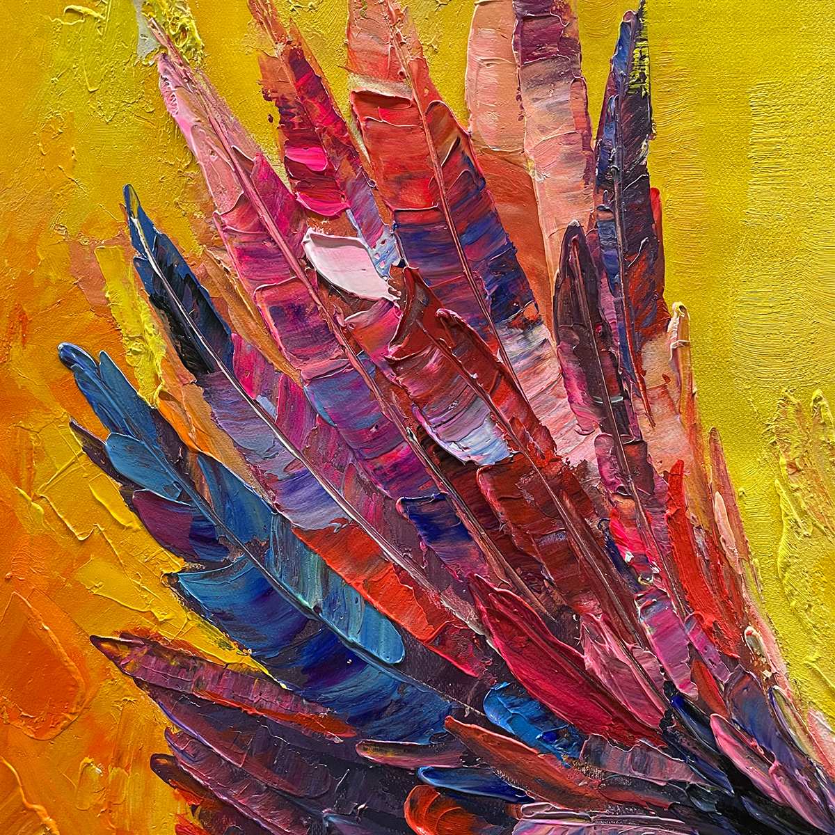 FLIGHT OF FANCY: Textured Impasto Bird Oil Painting