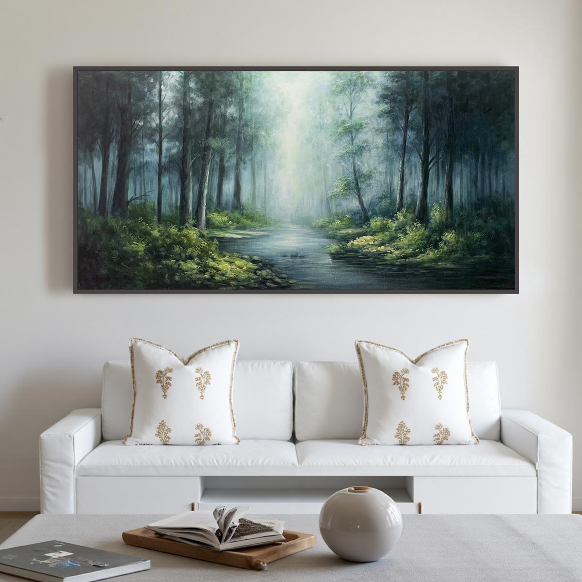 Ready to Ship | FOREST WHISPERS: Panoramic Misty Forest Oil Painting