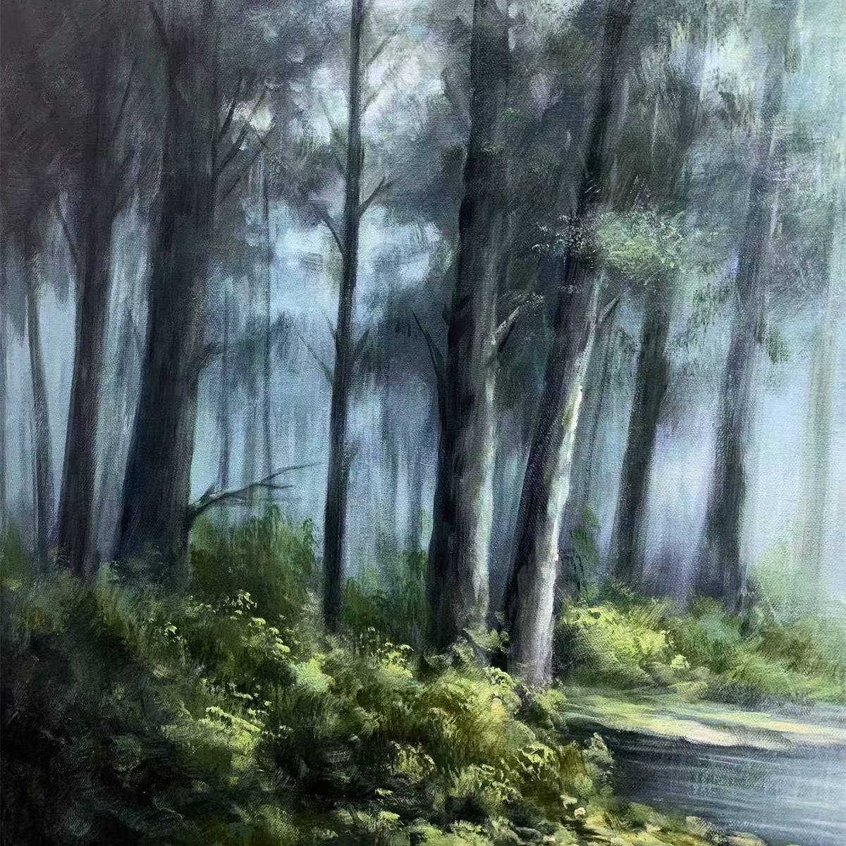 Ready to Ship | FOREST WHISPERS: Panoramic Misty Forest Oil Painting