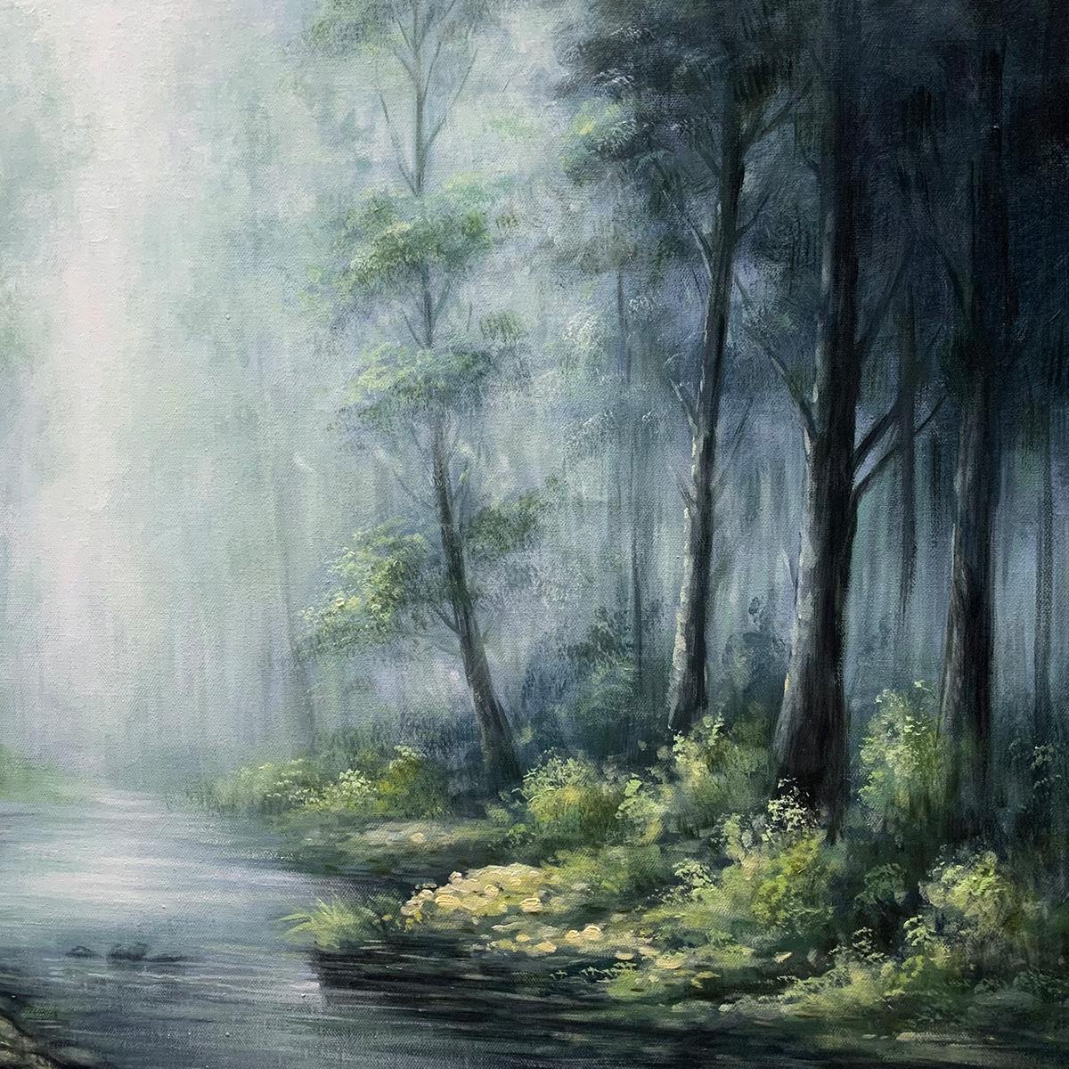 Ready to Ship | FOREST WHISPERS: Panoramic Misty Forest Oil Painting