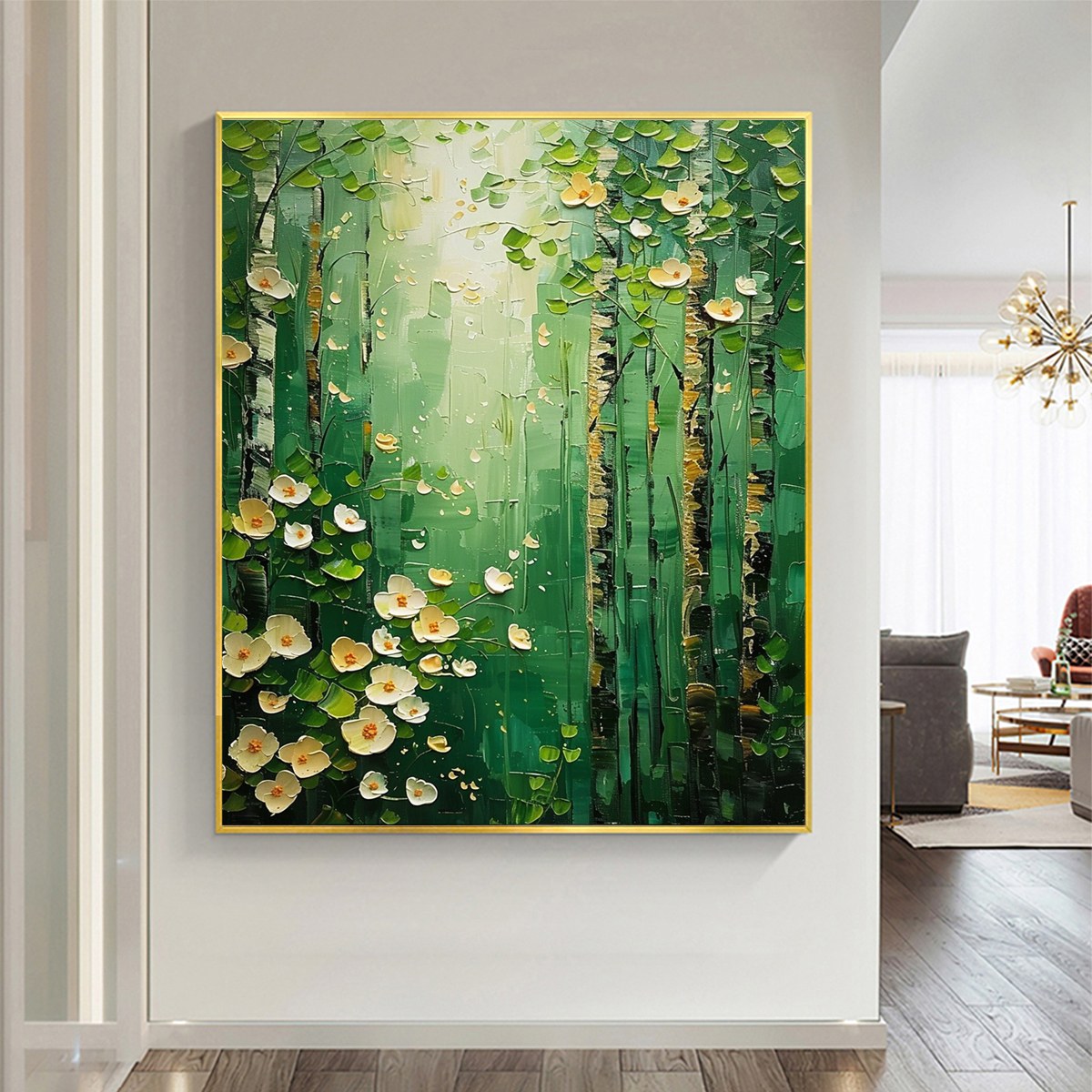 FOREST BLOOM: Textured Impasto Forest and Flowers Oil Painting