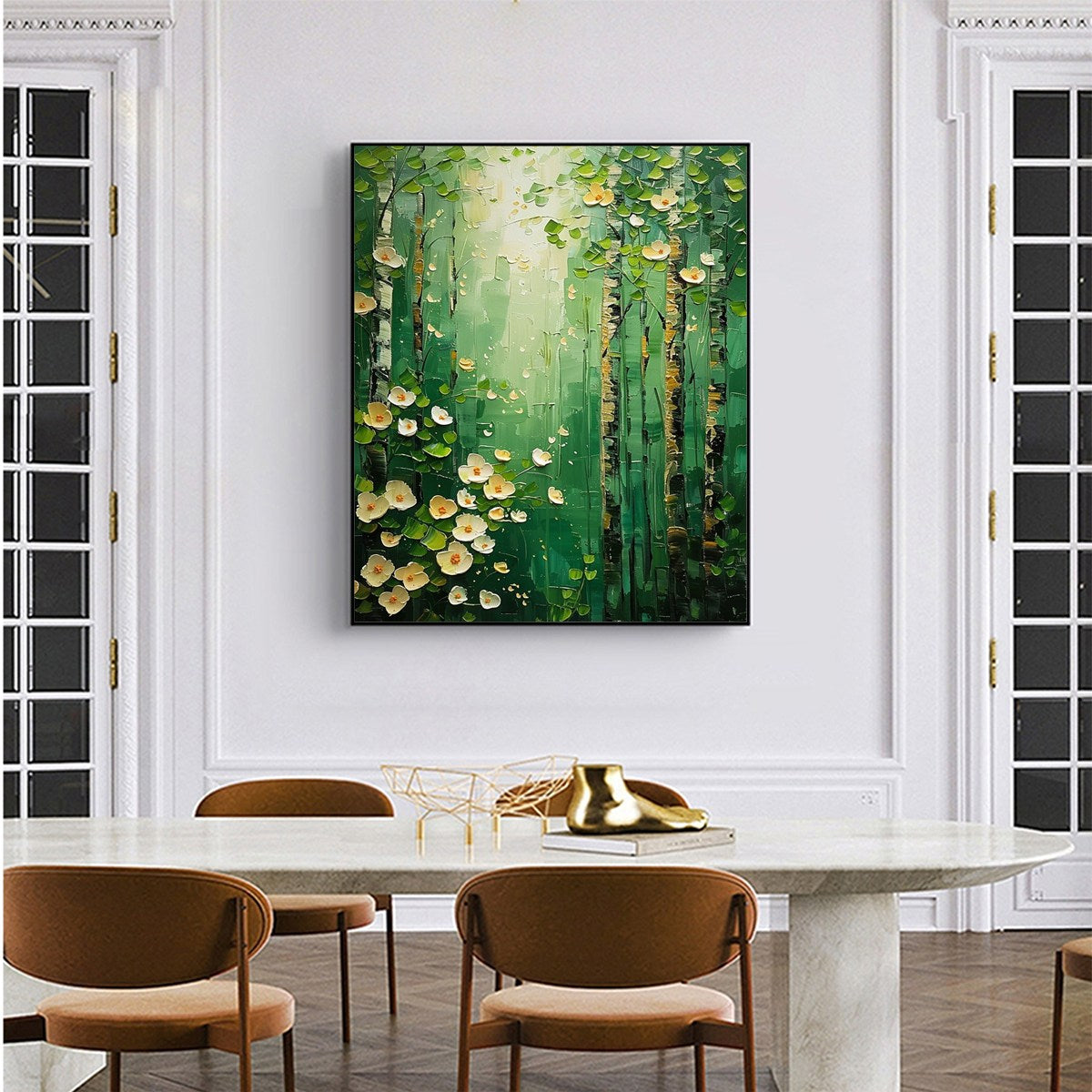 FOREST BLOOM: Textured Impasto Forest and Flowers Oil Painting