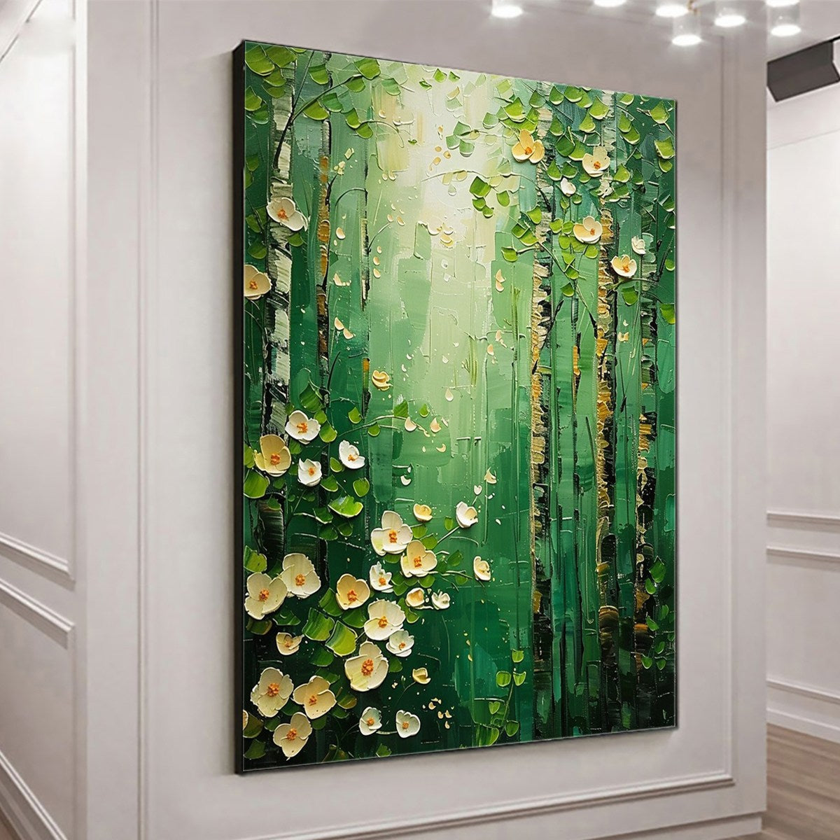 FOREST BLOOM: Textured Impasto Forest and Flowers Oil Painting