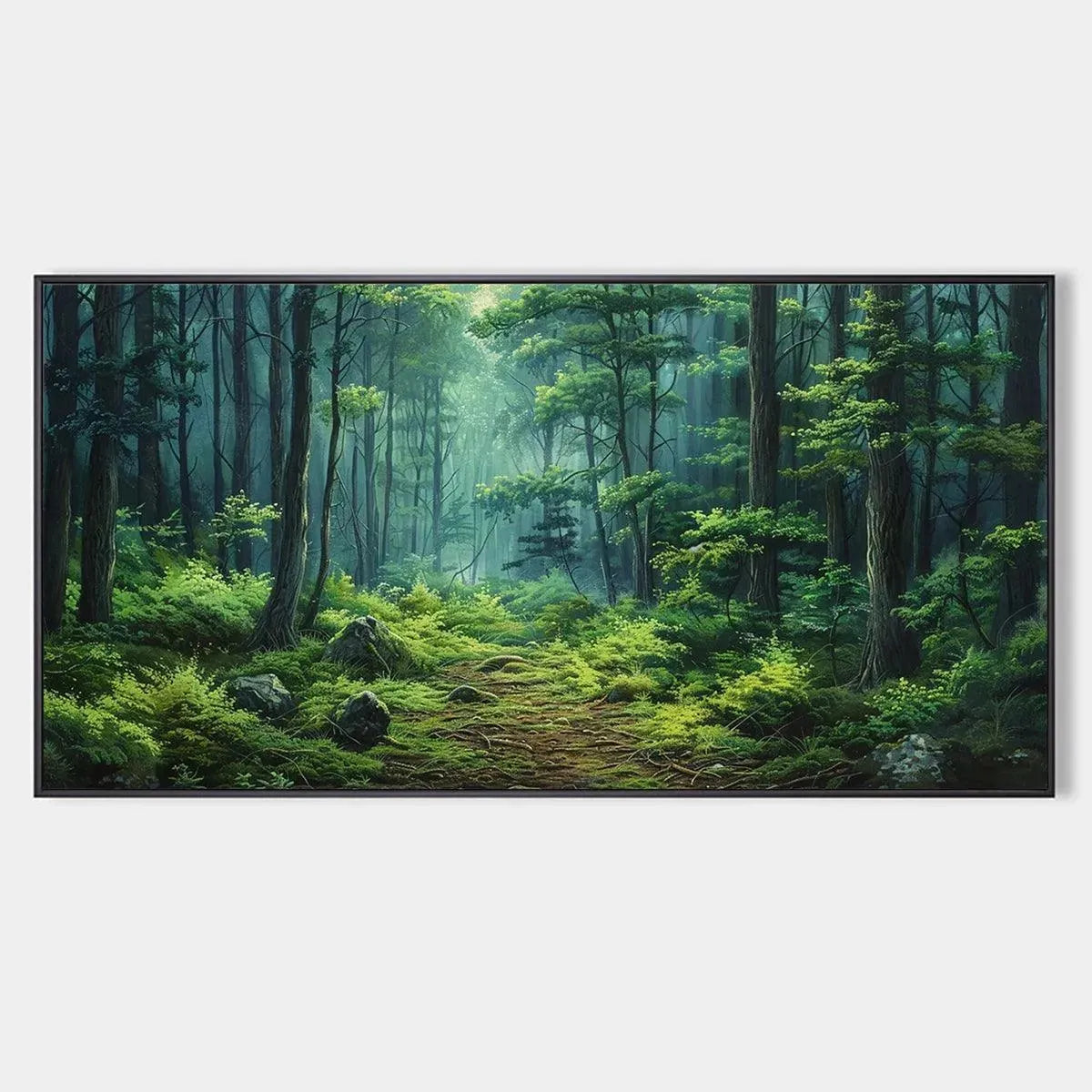 FOREST PATH: Panoramic Green Forest Landscape Painting
