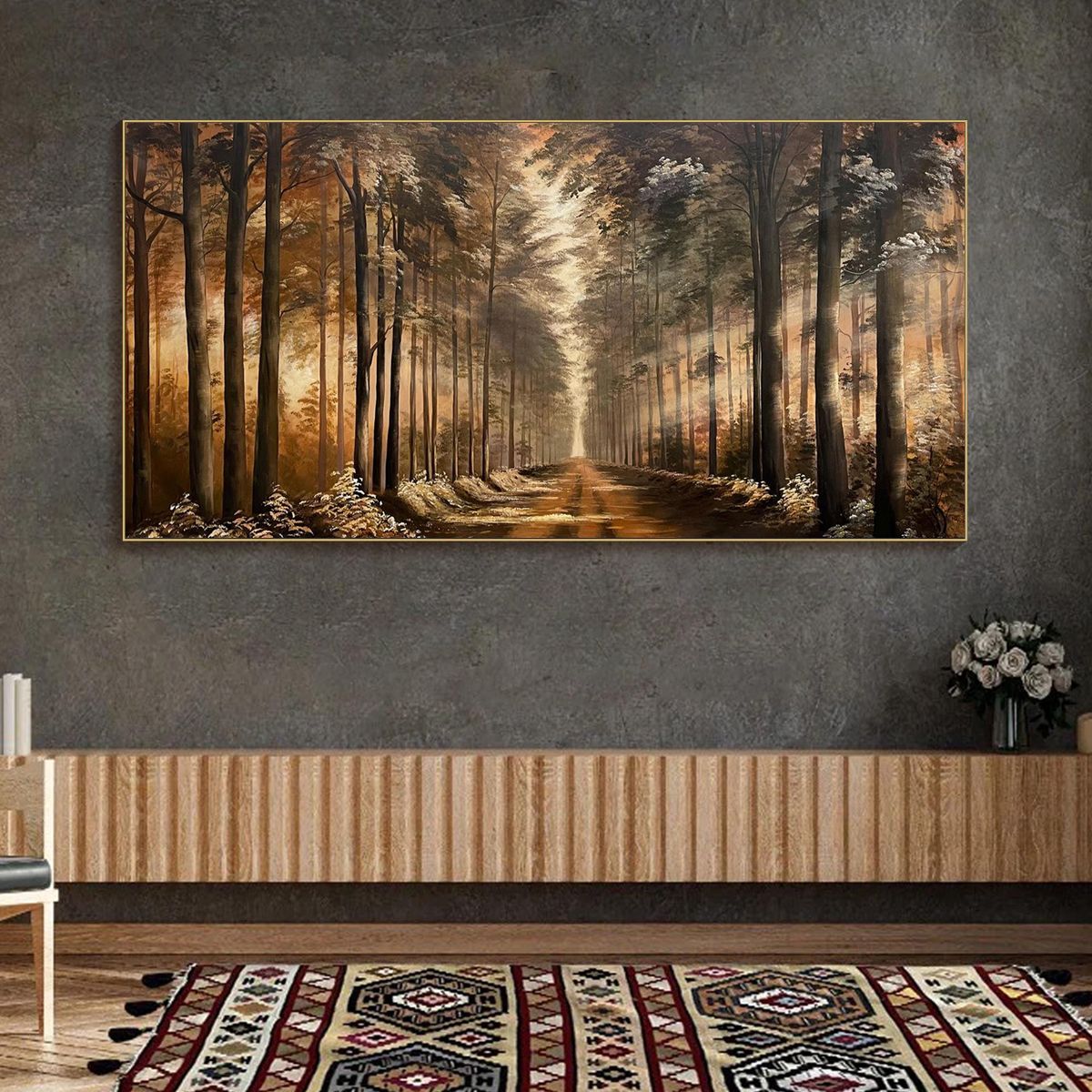 FOREST PATH: Panoramic Landscape Oil Painting