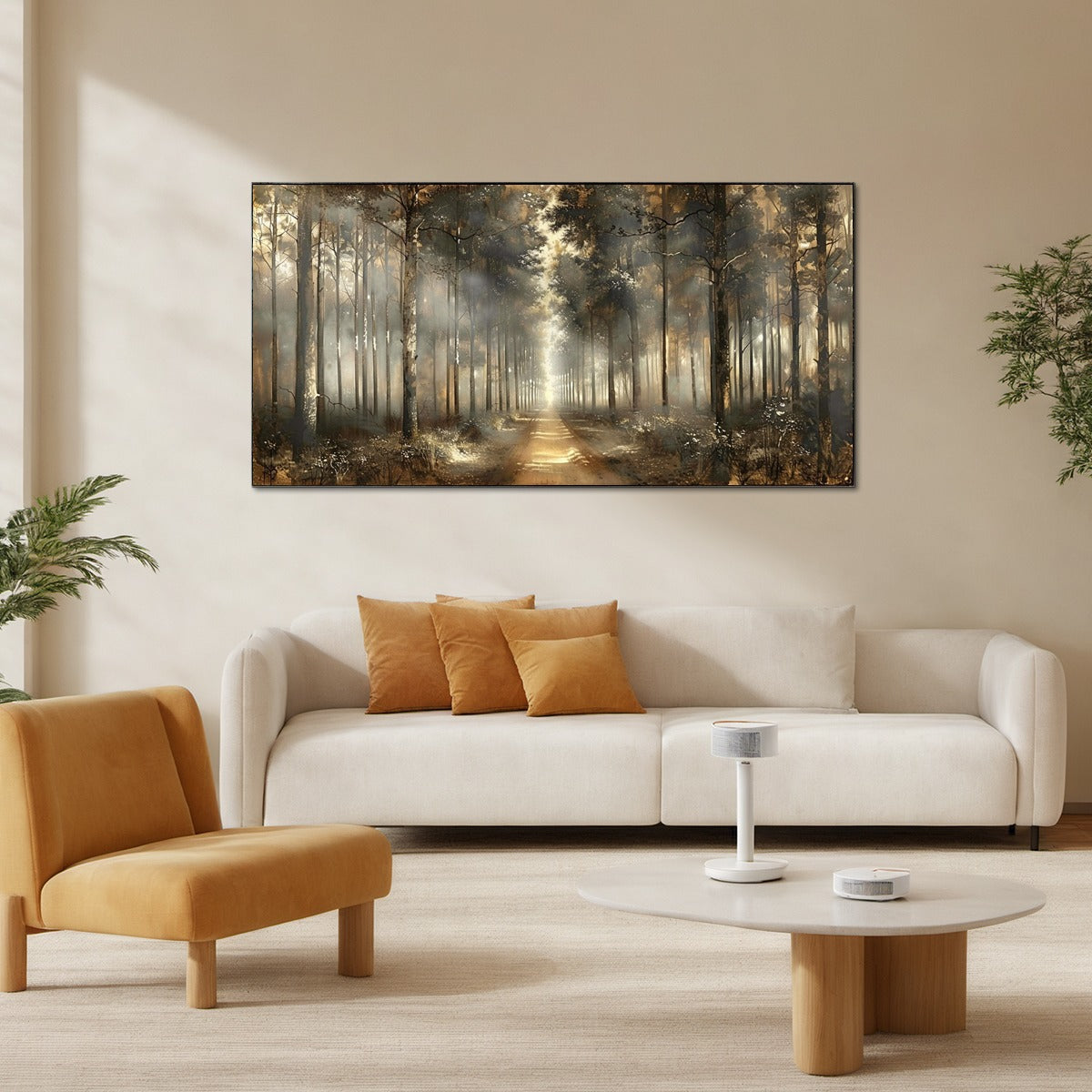 FOREST PATH: Panoramic Misty Forest Landscape Oil Painting