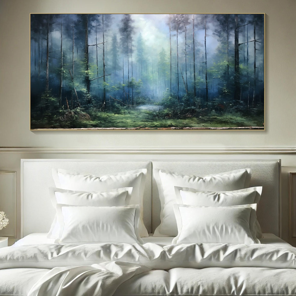 FOREST WHISPERS: Panoramic Misty Forest Oil Painting