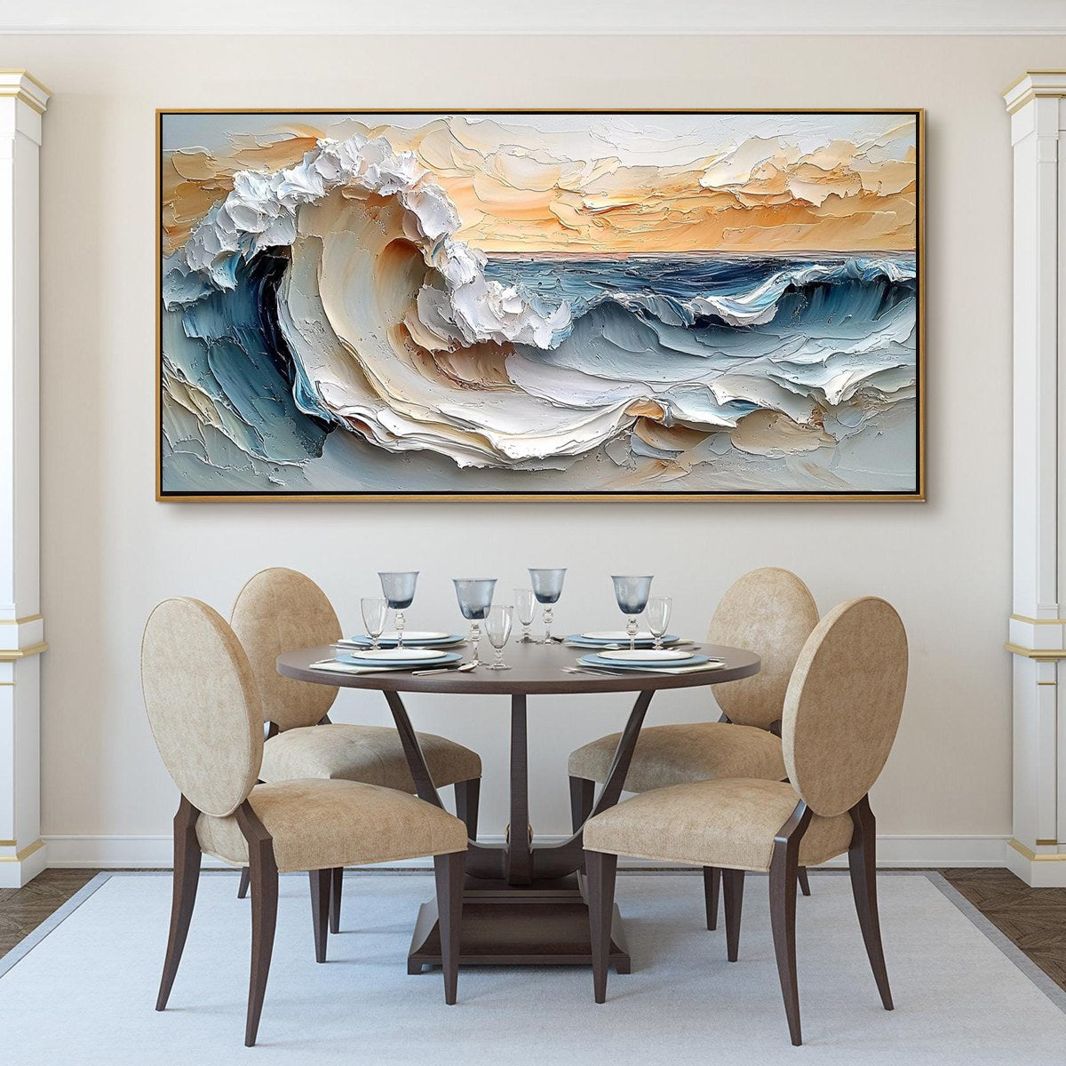 FROZEN TIDE: Textured Abstract Blue and White Oil Painting