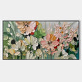 GARDEN DELIGHT: Textured Floral Painting, Impasto Palette Knife, Horizontal Canvas, Garden Wall Art