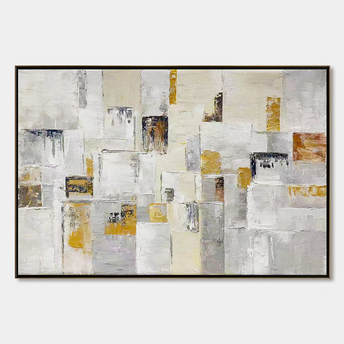 Ready to Ship | Golden Intersection: Abstract Geometric Textured Oil Wall Art