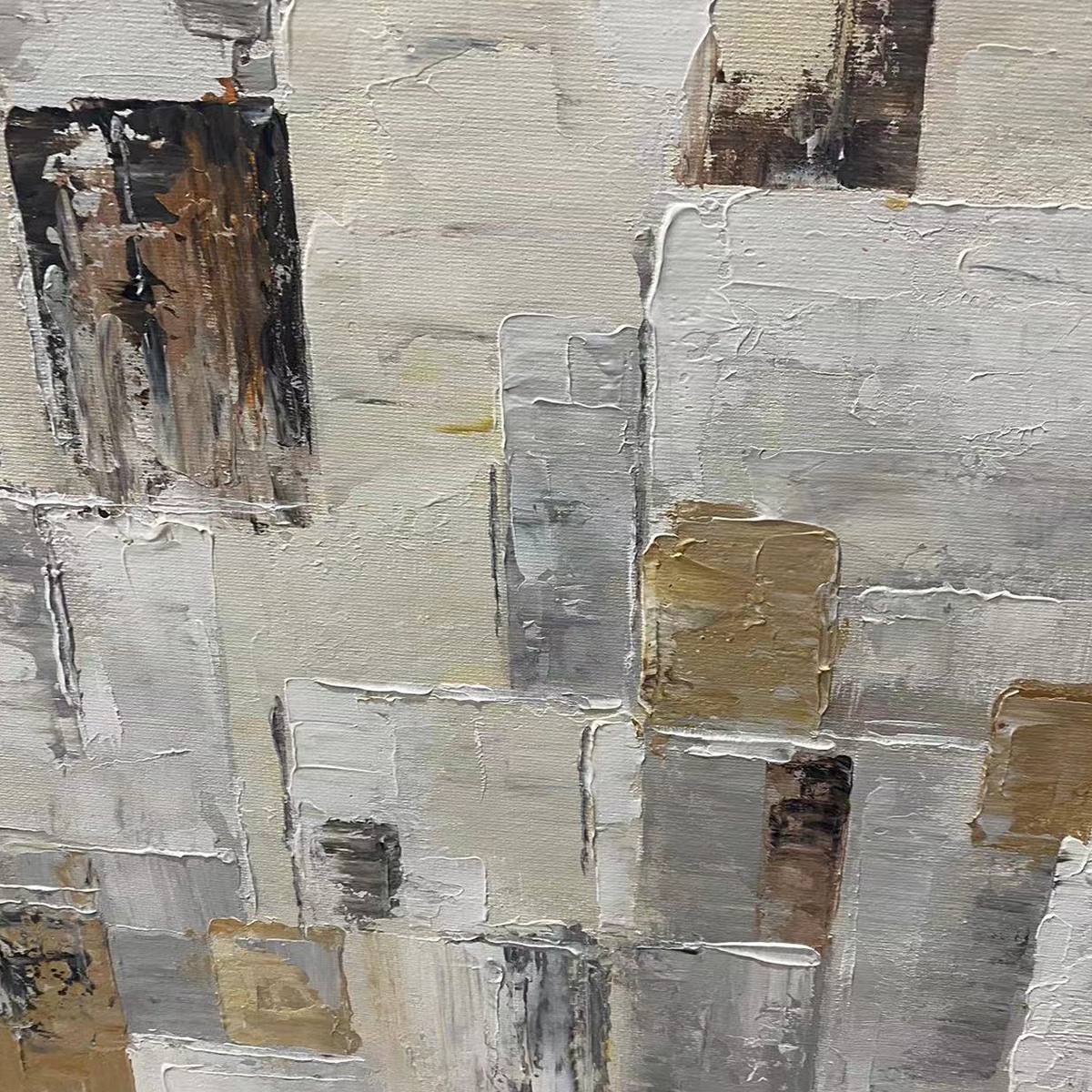 Ready to Ship | Golden Intersection: Abstract Geometric Textured Oil Wall Art