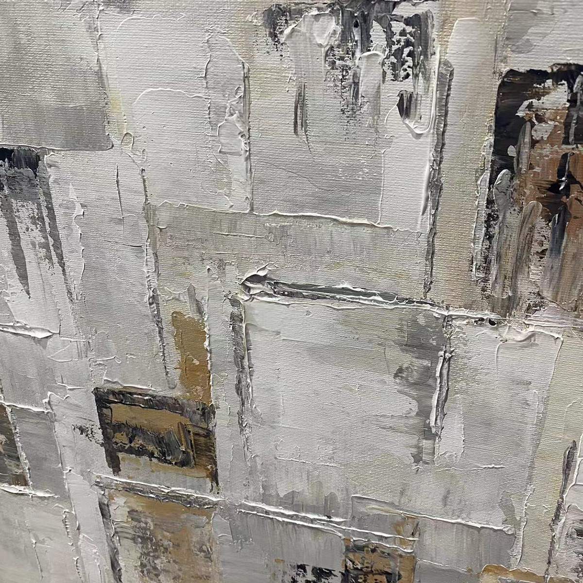 Ready to Ship | Golden Intersection: Abstract Geometric Textured Oil Wall Art