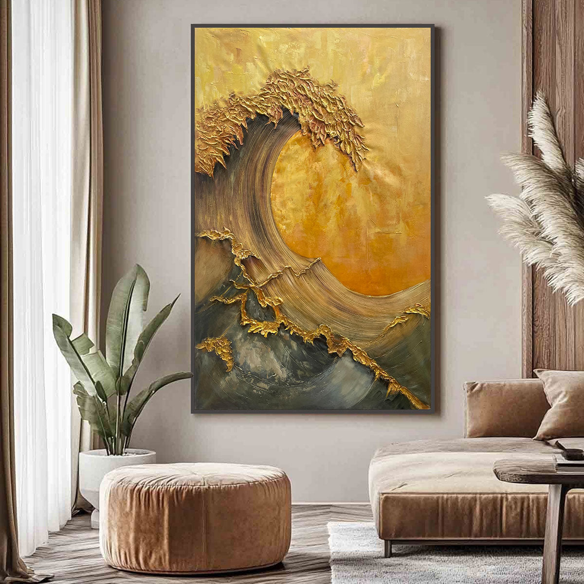 Ready to Ship | Golden Wave Dreams: A Work of Textured Sea Billows