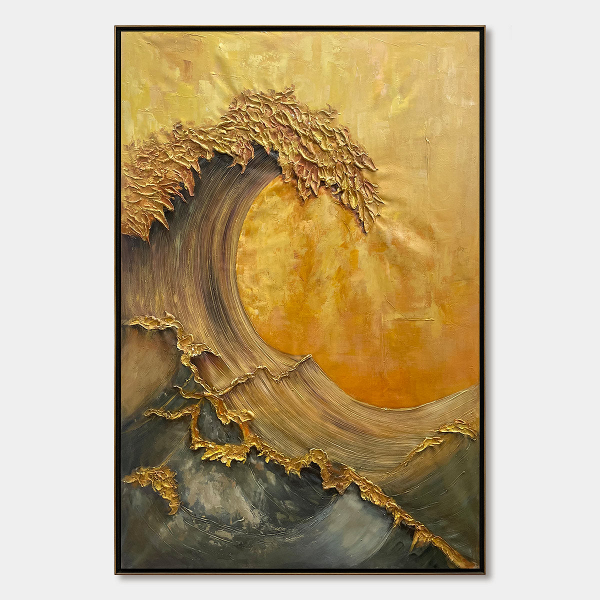 Ready to Ship | Golden Wave Dreams: A Work of Textured Sea Billows