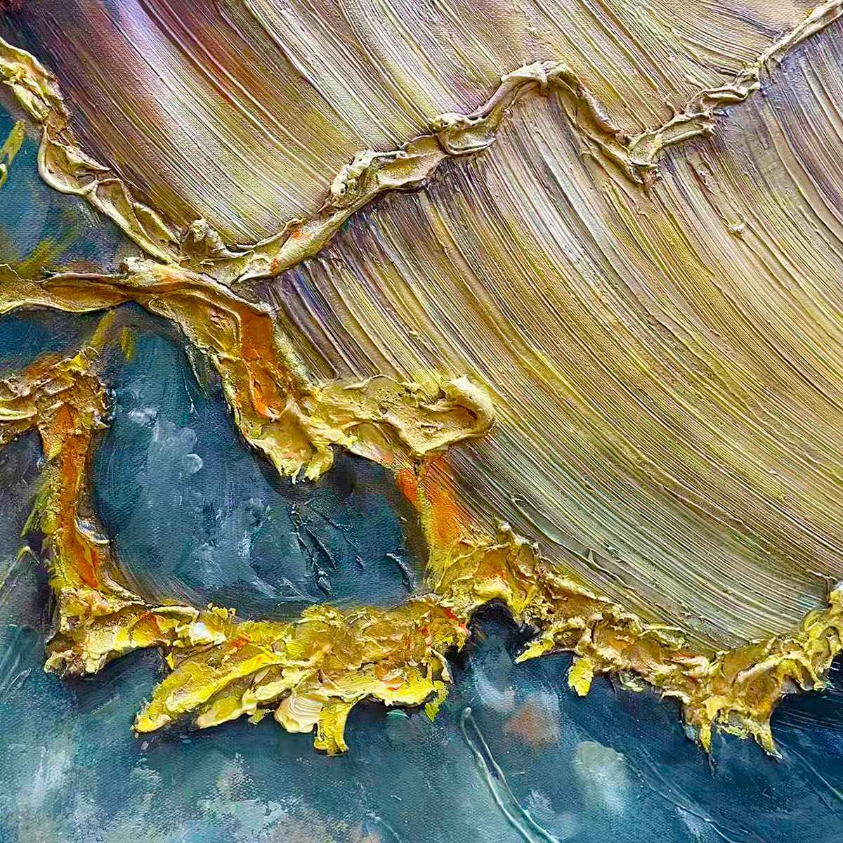 Ready to Ship | Golden Wave Dreams: A Work of Textured Sea Billows