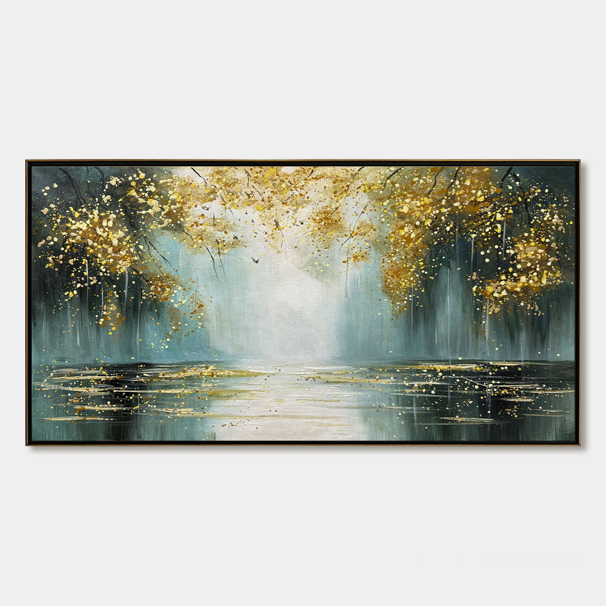 Ready to Ship | Golden Whispers: Textured Gold-Accented Forest Oil Painting