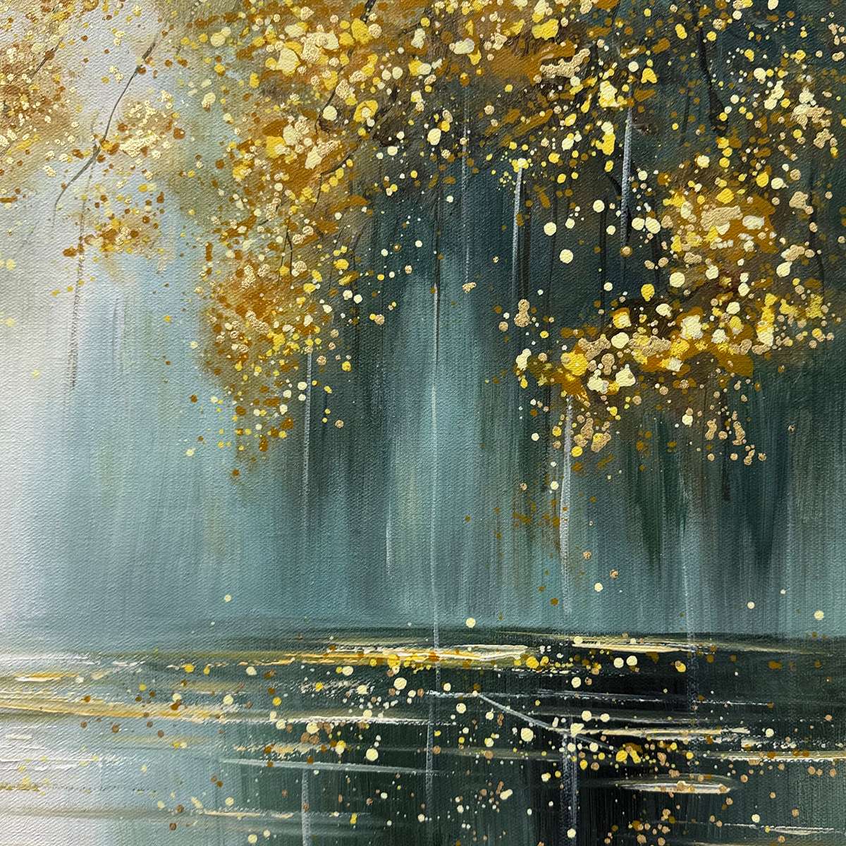 Ready to Ship | Golden Whispers: Textured Gold-Accented Forest Oil Painting
