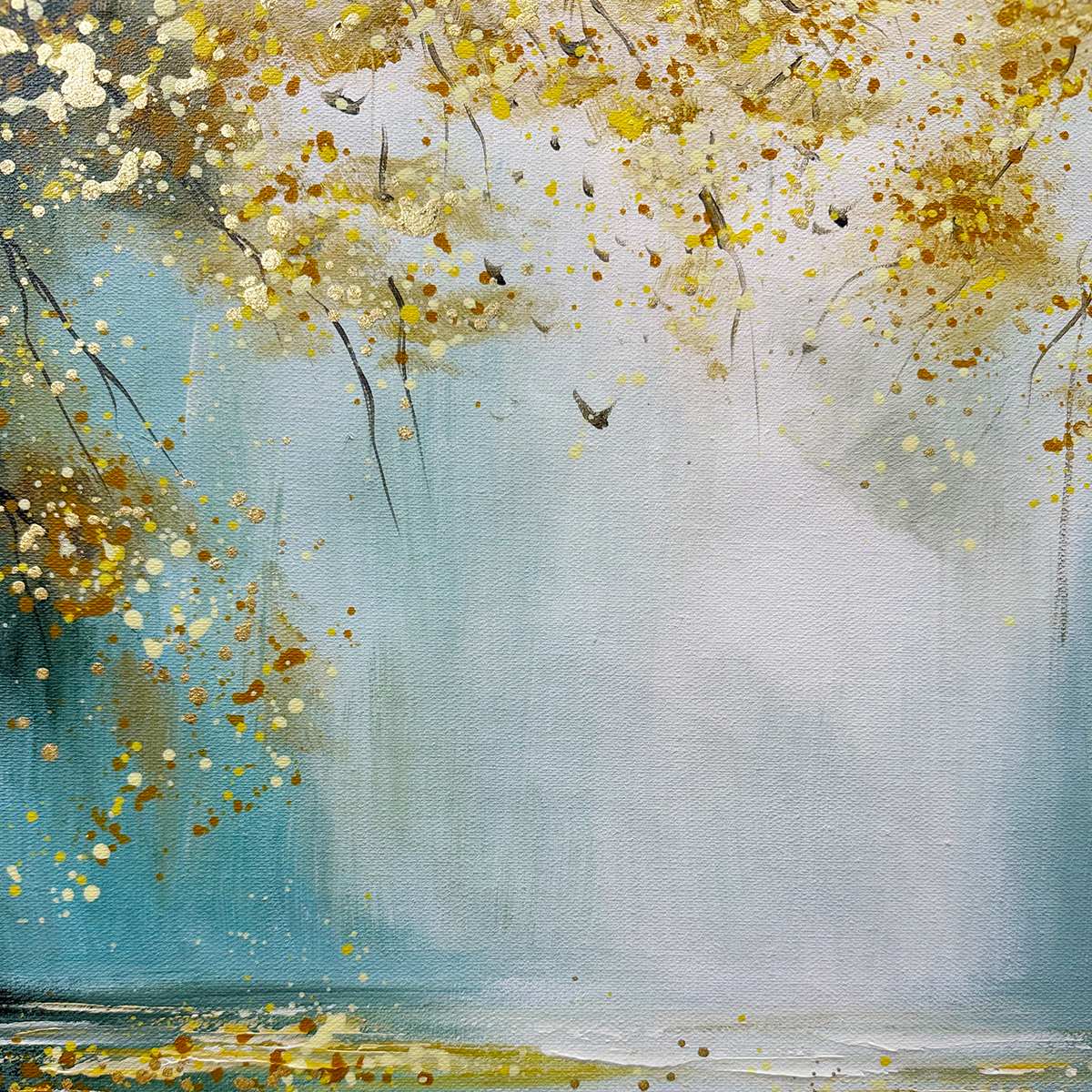 Ready to Ship | Golden Whispers: Textured Gold-Accented Forest Oil Painting