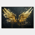 GOLDEN ASCENSION: Textured Gold Wings Oil Painting on Black Canvas