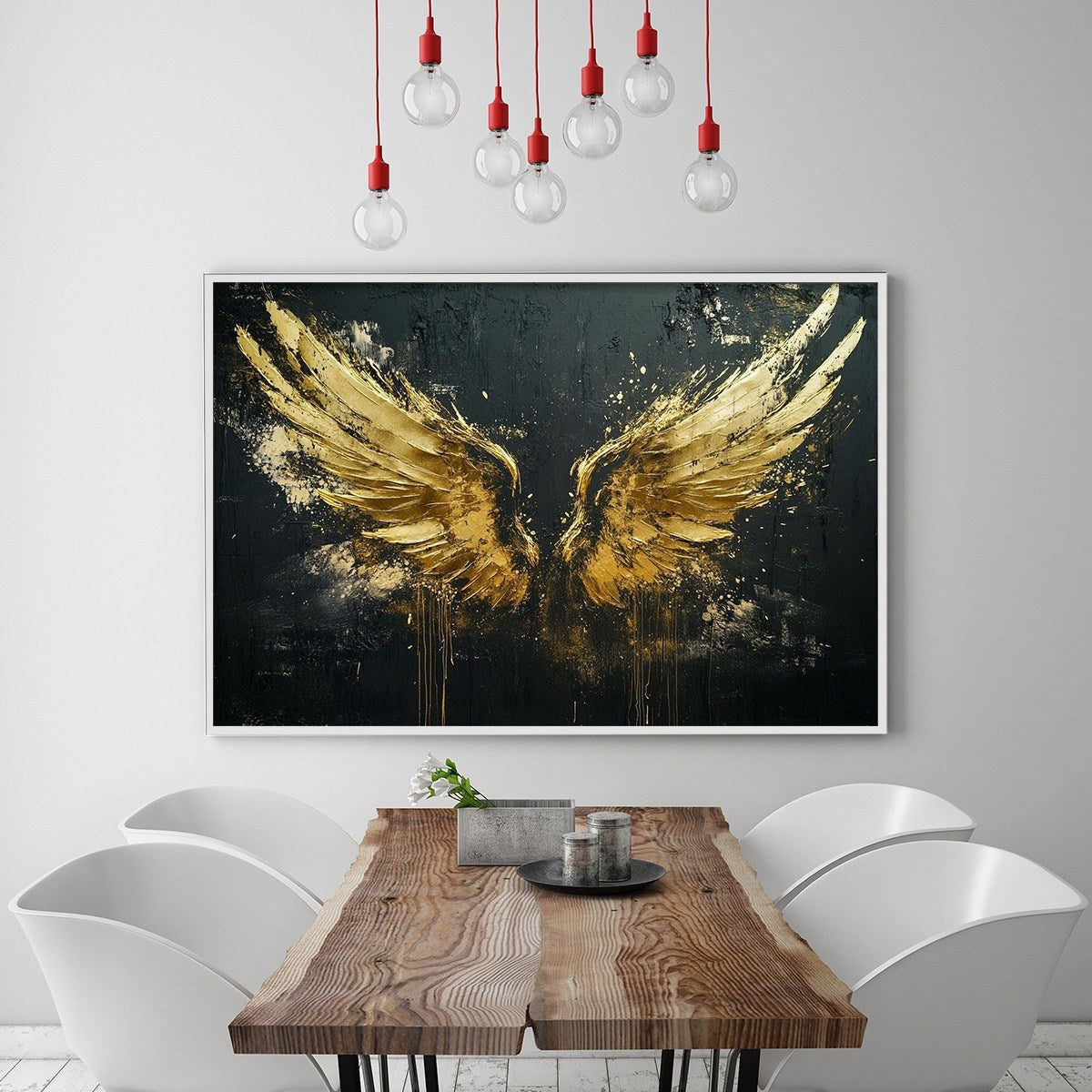 GOLDEN ASCENSION: Textured Gold Wings Oil Painting on Black Canvas