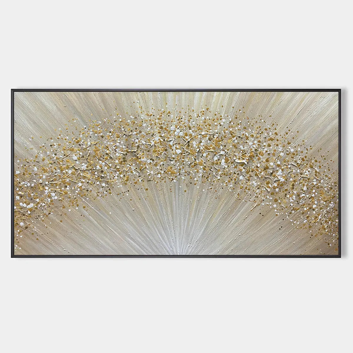 GOLDEN AURORA: Abstract Painting in Gold and Beige, Horizontal Canvas, Modern Wall Art