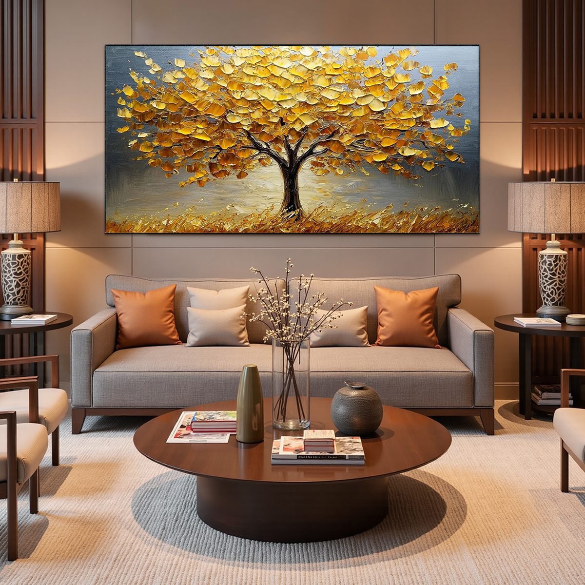 GOLDEN AUTUMN: Textured Impasto Tree Landscape Oil Painting