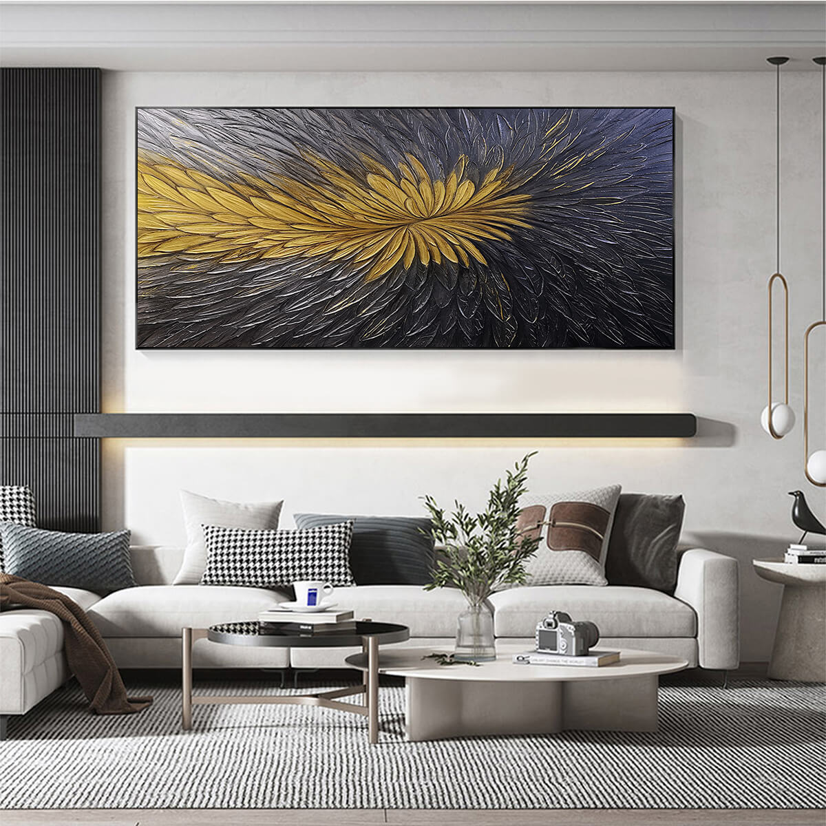 GOLDEN BLOOM: Textured Abstract Gold Black Oil Painting