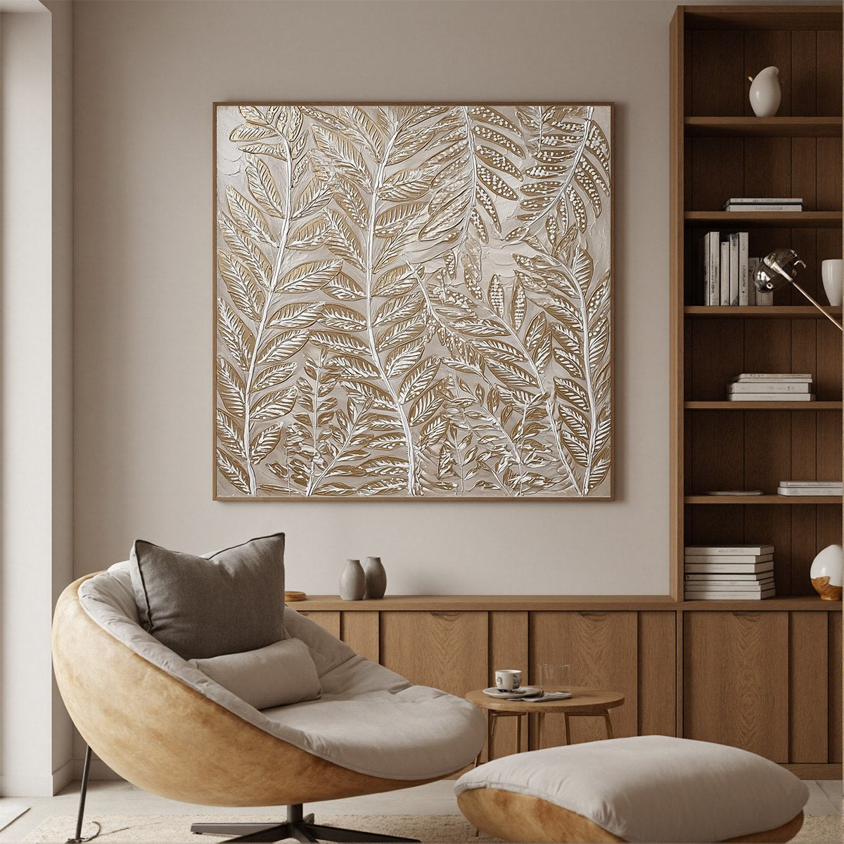 GOLDEN BOTANICALS: Textured Metallic Gold Leaf Oil Painting