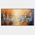 GOLDEN CITY: Textured Abstract Cityscape Painting in Orange and Blue