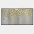 GOLDEN DRIZZLE: Gold Leaf Abstract Painting, Grey and Gold Wall Art, Horizontal Canvas, Modern Decor