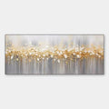 GOLDEN DRIZZLE: Textured Abstract Painting, Gold and Grey Wall Art, Panoramic Canvas, Modern Decor