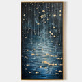 GOLDEN FALLS: Abstract Waterfall Painting, Blue and Gold, Vertical Canvas, Modern Wall Art