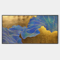 GOLDEN FLOW: Abstract Blue and Gold Oil Painting