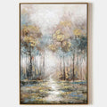 GOLDEN FOREST PATH: Textured Forest Landscape Painting, Vertical Wall Art