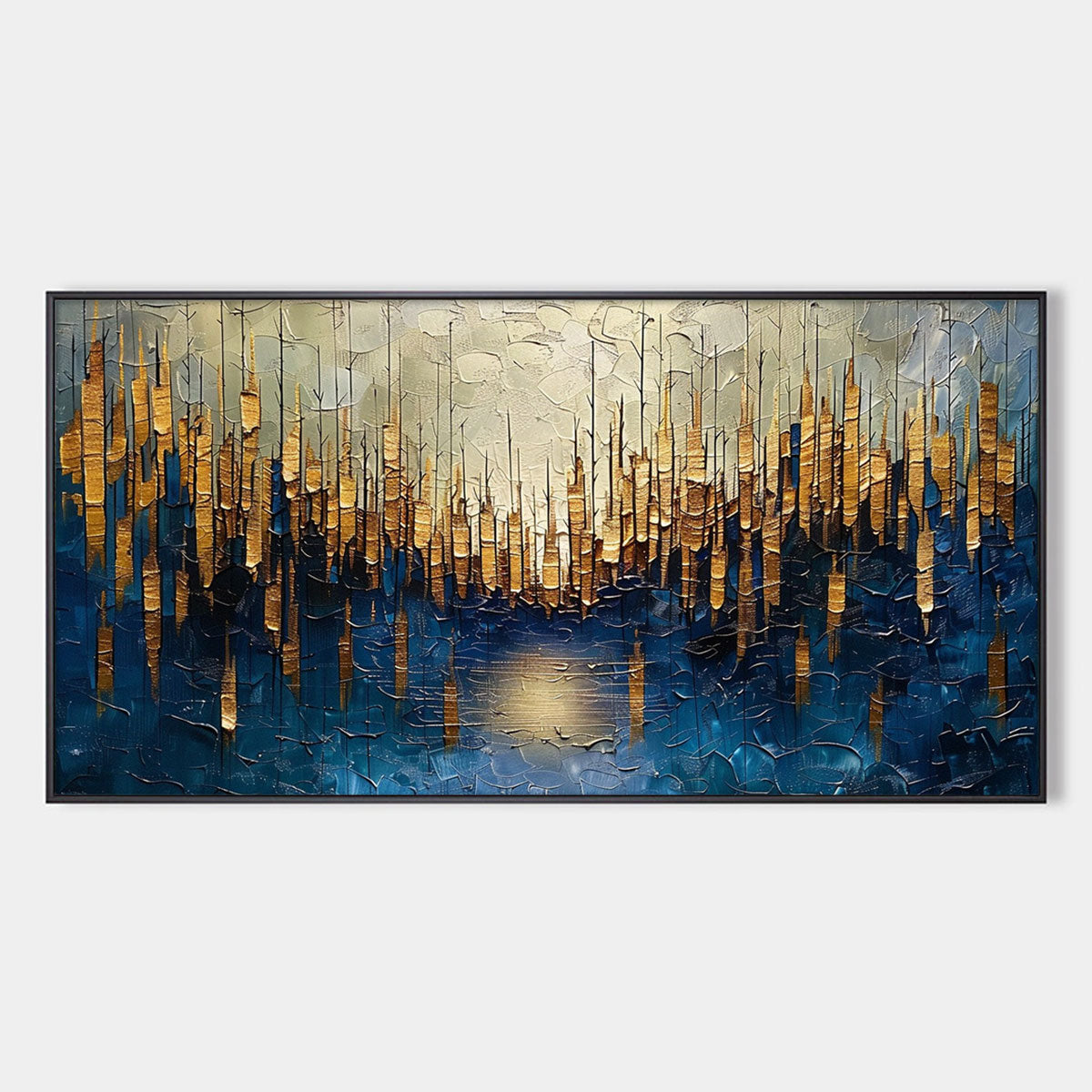 GOLDEN FOREST REFLECTION: Textured Landscape Oil Painting