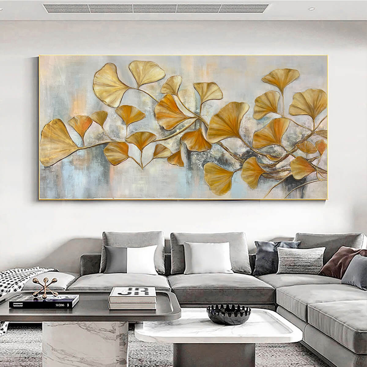 GOLDEN GINKGO: Textured Gold Leaf Oil Painting on Canvas