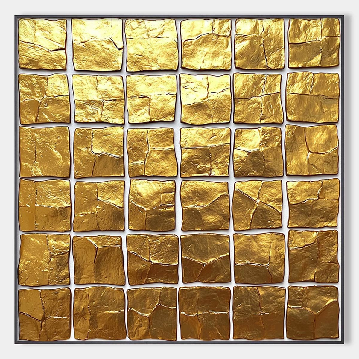 GOLDEN GRID: Textured Minimalist Abstract Oil Painting in Gold